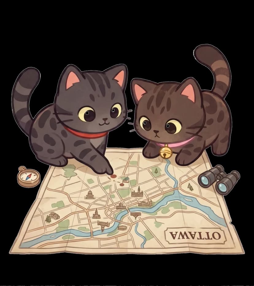 Chico and Rita exploring a map of Ottawa