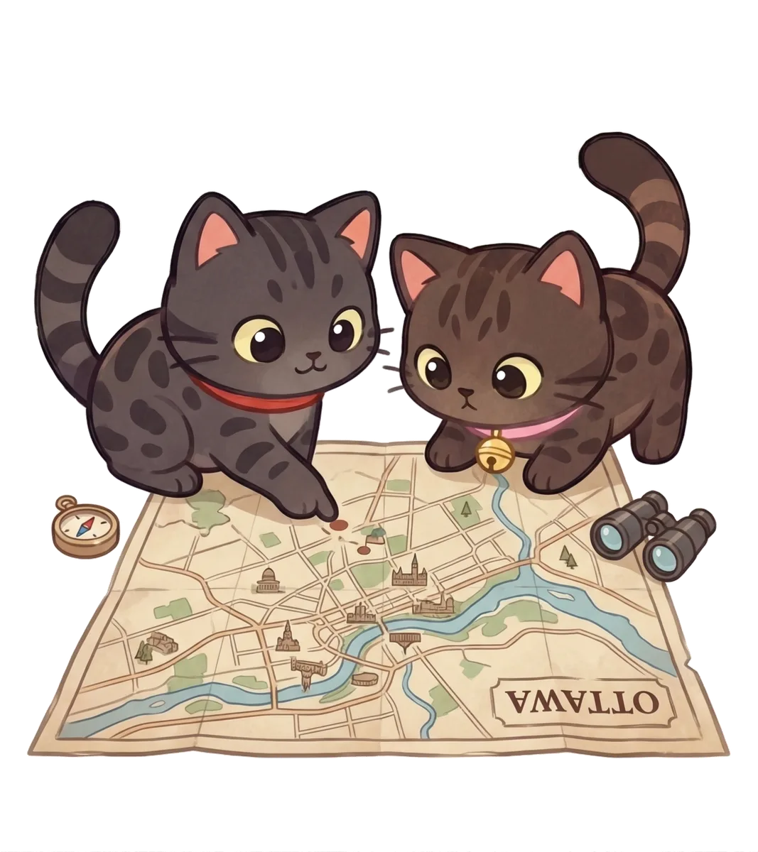 Chico and Rita exploring a map of Ottawa