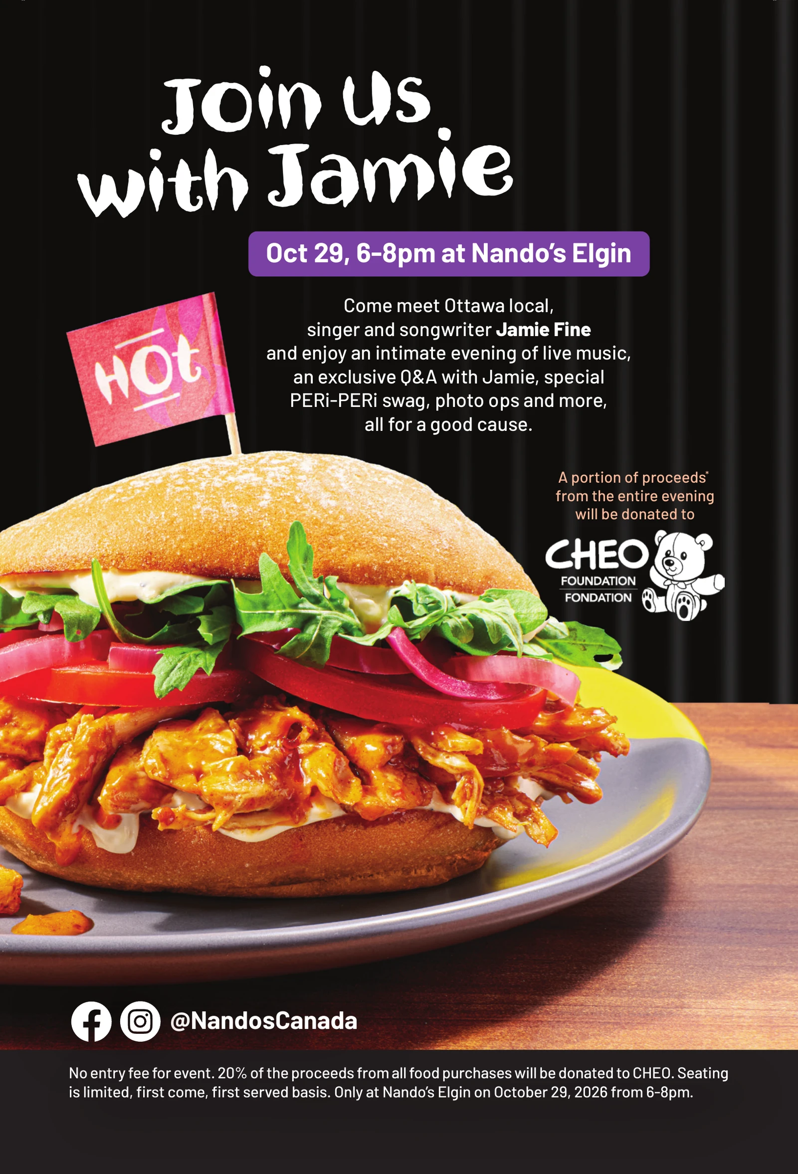Jamie Fine Meet & Feast at Nando's Elgin for CHEO